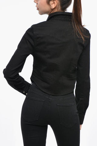 Western Cropped-Fit Stretch-Denim Shirt