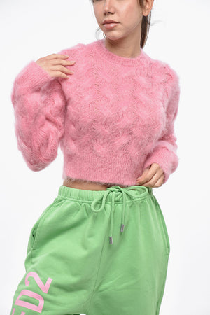 Kurzgeschnittener Zopfpullover aus Mohair