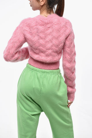 Kurzgeschnittener Zopfpullover aus Mohair