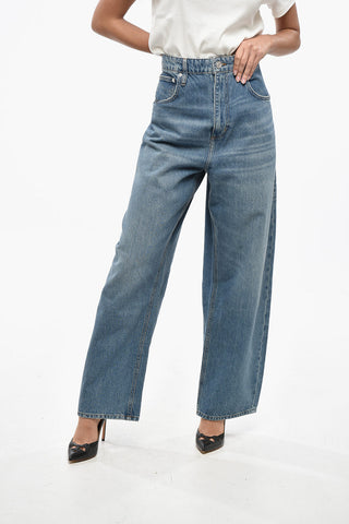 Jeans A Gamba Larga con Bottone Logato 24cm
