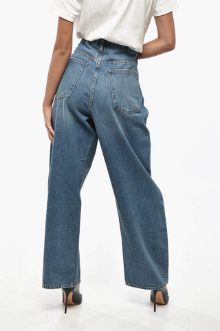 Jeans A Gamba Larga con Bottone Logato 24cm