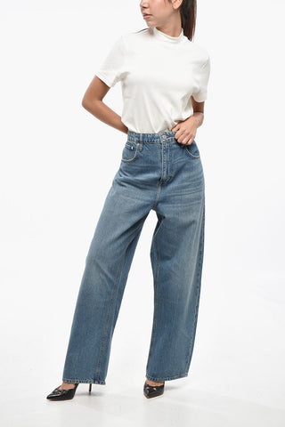 Jeans A Gamba Larga con Bottone Logato 24cm