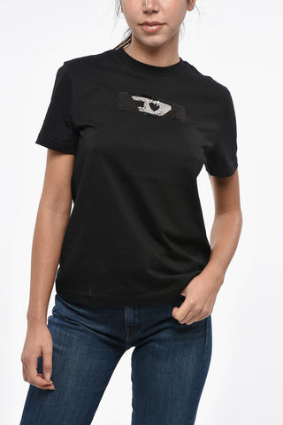 Rundhalsshirt aus Baumwoll-Jersey T-REG-DIV mit Pailletten-Detail
