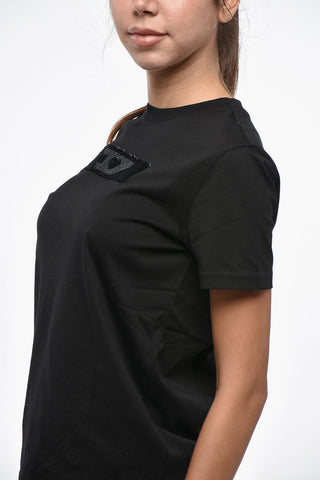 Rundhalsshirt aus Baumwoll-Jersey T-REG-DIV mit Pailletten-Detail
