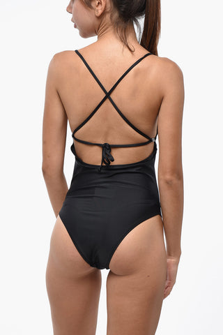 Costume da Bagno Intero con Spalline Criss Cross e Logo in Strass