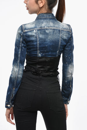 크롭 데님 재킷 밑단 코르셋 디테일