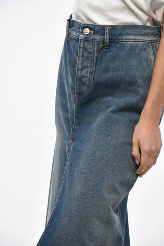 Denim Midi Skirt with Belt Loops and Front Slit