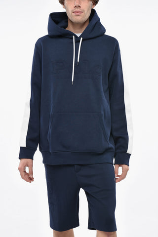 Felpa Hoodie Bicolore con Logo in Rilievo