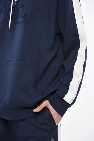 Felpa Hoodie Bicolore con Logo in Rilievo