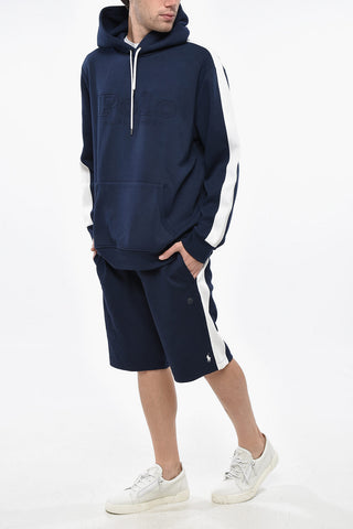 Felpa Hoodie Bicolore con Logo in Rilievo