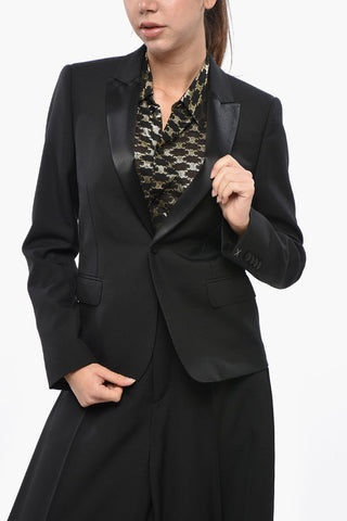 Blazer Slim Fit in Misto Mohair con Rever in Satin