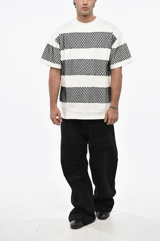 Crewneck Cotton Jersey T-Shirt with Mesh Details