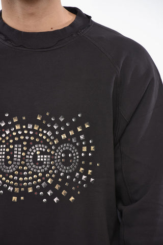 기모 처리된 면 크루넥 스웨트셔츠, 앞면 프린트