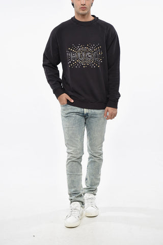 기모 처리된 면 크루넥 스웨트셔츠, 앞면 프린트