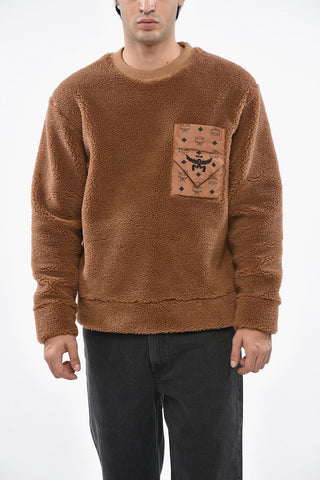 Sherpa Fabric Crew-neck Sweatshirt with Breast Pocket