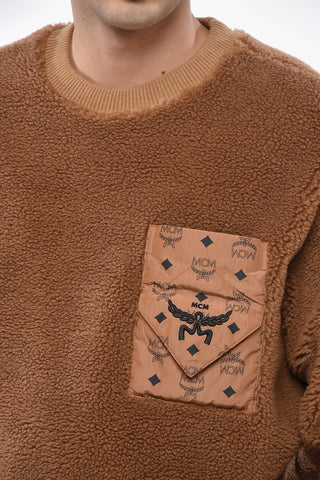 Sherpa Fabric Crew-neck Sweatshirt with Breast Pocket