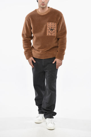 Sherpa Fabric Crew-neck Sweatshirt with Breast Pocket