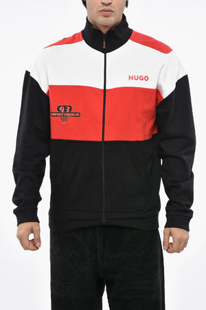 Stretch Cotton Color Block Sweatshirt with Zip Closure