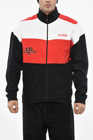 Felpa Color Block in Cotone Stretch con Chiusura Zip