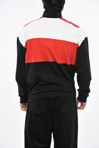 Felpa Color Block in Cotone Stretch con Chiusura Zip