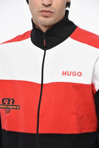 Felpa Color Block in Cotone Stretch con Chiusura Zip