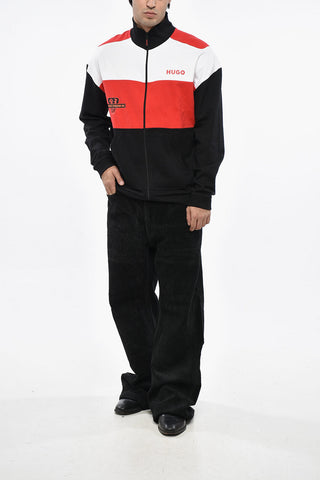 Felpa Color Block in Cotone Stretch con Chiusura Zip