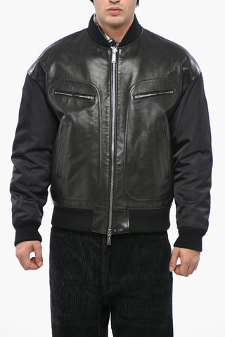 Bomber WESTERN AVIATOR In Pelle e Nylon con Logo in Rilievo