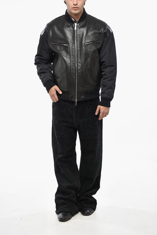 Bomber WESTERN AVIATOR In Pelle e Nylon con Logo in Rilievo