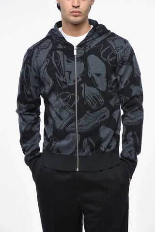 Gemustertes Sweatshirt aus Stretchwolle mit Reißverschluss