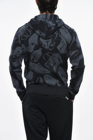 Gemustertes Sweatshirt aus Stretchwolle mit Reißverschluss
