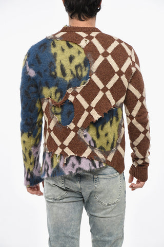 Patterned Crewneck Sweater with Vintage Effect
