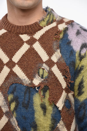 Patterned Crewneck Sweater with Vintage Effect