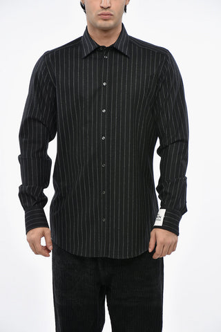 RE-EDITION Virgin Wool Pinstrisped MARTINI Shirt with Spread Collar