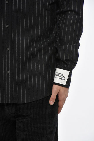 RE-EDITION Virgin Wool Pinstrisped MARTINI Shirt with Spread Collar
