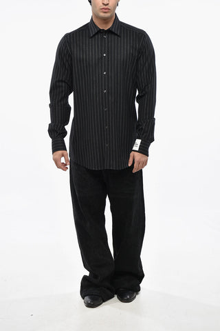 RE-EDITION Virgin Wool Pinstrisped MARTINI Shirt with Spread Collar