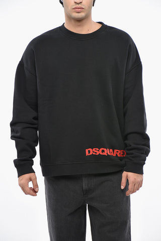 Solid Color RELAX FIT Crew-neck Sweatshirt with Printed Logo