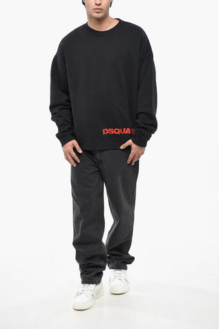 Solid Color RELAX FIT Crew-neck Sweatshirt with Printed Logo