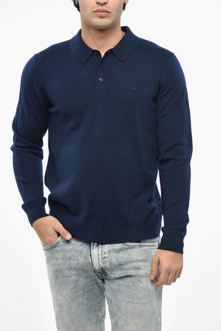 Maglia in Lana Merino a Tinta Unita con Collo a Polo