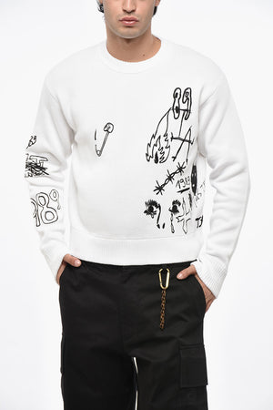 Maglia Girocollo Cropped Fit in Misto Cotone con Ricami