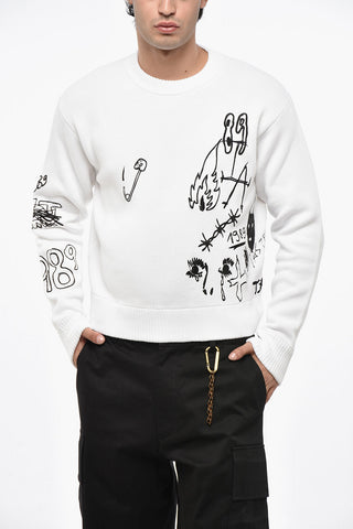 Maglia Girocollo Cropped Fit in Misto Cotone con Ricami
