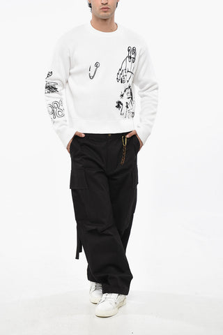 Maglia Girocollo Cropped Fit in Misto Cotone con Ricami