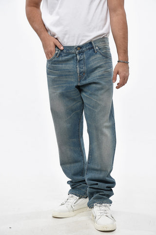 Slim Fit Jeans with Leather Logo Patch 20cm