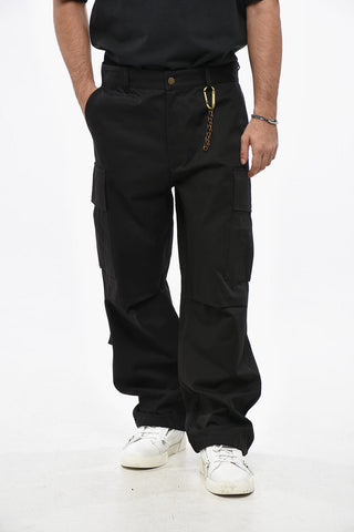 Straight Leg SAINT HEAVY DRILL Cargo Pants with Golden Chain