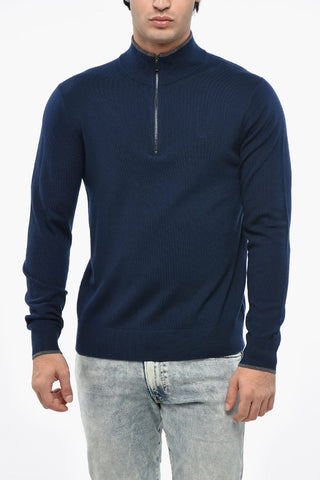 Solid Color Merino Wool Sweater with Half Zip