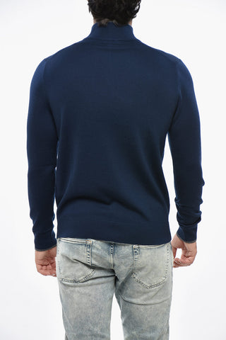 Solid Color Merino Wool Sweater with Half Zip