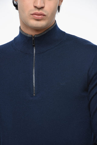 Solid Color Merino Wool Sweater with Half Zip