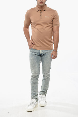 Solid Color Polo Shirt with Embroidered Logo