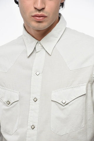 Micro Checked Shirt with Classic Collar and Double Breast Pocket