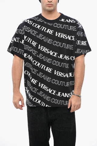JEANS COUTURE Regular Fit Crew-neck T-Shirt with All-Over Logo