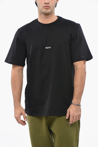 Solid Color Crew-neck T-Shirt with Contrasting Logo